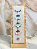 Multi Jelly Opal Curved Bar & Drop Chain Necklace