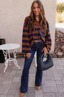 Striped Oversized V-Neck Sweatshirt-Sweatshirt-Krush Kandy, Women's Online Fashion Boutique Located in Phoenix, Arizona (Scottsdale Area)