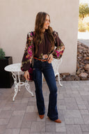 Floral Ruffled Mock Neck Blouse S-3X-Tops-Krush Kandy, Women's Online Fashion Boutique Located in Phoenix, Arizona (Scottsdale Area)