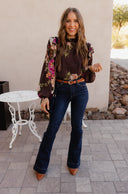 Floral Ruffled Mock Neck Blouse S-3X-Tops-Krush Kandy, Women's Online Fashion Boutique Located in Phoenix, Arizona (Scottsdale Area)