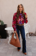 Bold Floral Chiffon Blouse S-3X-Tops-Rae Collective, Women's Online Fashion Boutique Located in Phoenix, Arizona (Scottsdale Area)