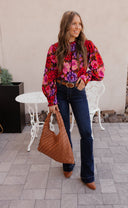 Bold Floral Chiffon Blouse S-3X-Tops-Krush Kandy, Women's Online Fashion Boutique Located in Phoenix, Arizona (Scottsdale Area)