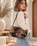 Fawn Brown Faux-Fur Flap Crossbody Bag