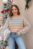 Coastal Rhythm Contrast Stripe Knit Sweater