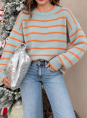Coastal Rhythm Contrast Stripe Knit Sweater