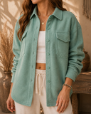 Fleece Dolphin Hem Shacket W/Chest Pockets