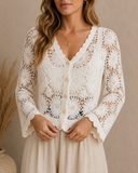Floral Crochet Style Cotton 3/4 Sleeve Cardigan