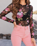 Floral Fantasy Mesh Long Sleeve Top