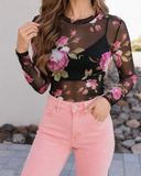 Floral Fantasy Mesh Long Sleeve Top