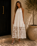 Floral Lace Hem Halter Maxi Dress