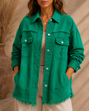 Frayed Denim Pocket Shirt Jacket