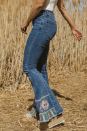 Peace Love and Embroidered Flared Denim Jeans-Jeans-Rae Collective, Women's Online Fashion Boutique Located in Phoenix, Arizona (Scottsdale Area)