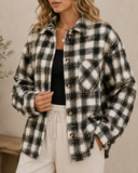 Gingham Sequin Pocket Sherpa Lined Jacket