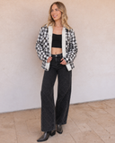 Gingham Sequin Pocket Sherpa Lined Jacket