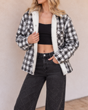 Gingham Sequin Pocket Sherpa Lined Jacket