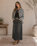 Gingham Sequin Pocket Sherpa Lined Jacket