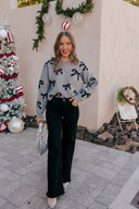 Gray Bow Pattern Knit Sweater-Sweater-Krush Kandy, Women's Online Fashion Boutique Located in Phoenix, Arizona (Scottsdale Area)