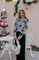 Gray Bow Pattern Knit Sweater-Sweater-Krush Kandy, Women's Online Fashion Boutique Located in Phoenix, Arizona (Scottsdale Area)