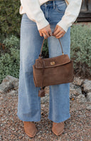 Genuine Suede Turn-Lock Satchel-handbags-Krush Kandy, Women's Online Fashion Boutique Located in Phoenix, Arizona (Scottsdale Area)