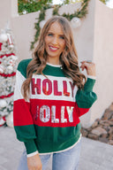 Sequined HOLLY JOLLY Color Block Crew Neck Sweater-Sweater-Krush Kandy, Women's Online Fashion Boutique Located in Phoenix, Arizona (Scottsdale Area)