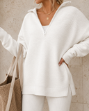 Half Zip Luxe Long Sleeve Knit Top with Thumbholes
