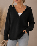 Half Zip Luxe Long Sleeve Knit Top with Thumbholes
