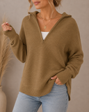 Half Zip Luxe Long Sleeve Knit Top with Thumbholes