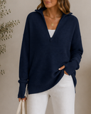 Half Zip Luxe Long Sleeve Knit Top with Thumbholes