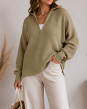 Half Zip Luxe Long Sleeve Knit Top with Thumbholes