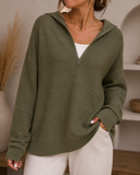 Half Zip Luxe Long Sleeve Knit Top with Thumbholes