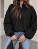 Half Zip Stand Collar Exposed Seam Solid Color Casual Sweatshirt