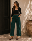 RISEN High Rise Crop Barrel Corduroy Pants