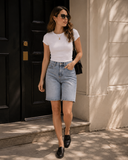 High Rise Denim Bermuda Jeans