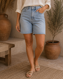 High Rise Denim Bermuda Shorts