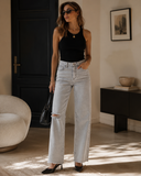 High Rise Wide Leg With Raw Hem Jeans