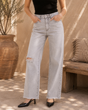 High Rise Wide Leg With Raw Hem Jeans
