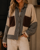 Houndstooth Sweater Panels Pocket Front Shacket