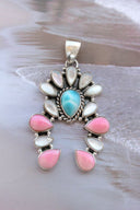 Delicate White Shell & Larimar Stone Horseshoe Pendant-Pendant Necklaces-Rae Collective, Women's Online Fashion Boutique Located in Phoenix, Arizona (Scottsdale Area)