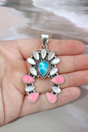 Delicate White Shell & Larimar Stone Horseshoe Pendant-Pendant Necklaces-Krush Kandy, Women's Online Fashion Boutique Located in Phoenix, Arizona (Scottsdale Area)