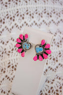 Neon Pink Opal Half Heart Cluster Golden Hills Earrings-Stud Earrings-Rae Collective, Women's Online Fashion Boutique Located in Phoenix, Arizona (Scottsdale Area)