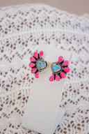 Neon Pink Opal Half Heart Cluster Golden Hills Earrings-Stud Earrings-Rae Collective, Women's Online Fashion Boutique Located in Phoenix, Arizona (Scottsdale Area)