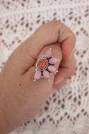 Pink Conch & Stone Half Flower Ring-Cluster Rings-Rae Collective, Women's Online Fashion Boutique Located in Phoenix, Arizona (Scottsdale Area)