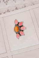 Pink Conch & Stone Half Flower Ring-Cluster Rings-Rae Collective, Women's Online Fashion Boutique Located in Phoenix, Arizona (Scottsdale Area)