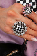 Checkered Sunflower Stone Ring-Band Rings-Rae Collective, Women's Online Fashion Boutique Located in Phoenix, Arizona (Scottsdale Area)