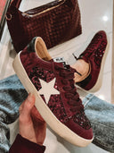 Sangria Sparkle Sequin Leather Sneakers-Sneakers-Rae Collective, Women's Online Fashion Boutique Located in Phoenix, Arizona (Scottsdale Area)
