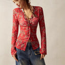 Petalwood Mesh Dreamer Button Sheer Long Sleeve Top-tops-Krush Kandy, Women's Online Fashion Boutique Located in Phoenix, Arizona (Scottsdale Area)