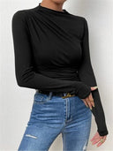 Set The Vibe Long Sleeve Ruched Top-Tops-Krush Kandy, Women's Online Fashion Boutique Located in Phoenix, Arizona (Scottsdale Area)