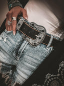 Vintage Leather Belt with Western Buckle .-Belts-Krush Kandy, Women's Online Fashion Boutique Located in Phoenix, Arizona (Scottsdale Area)
