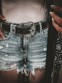 Vintage Leather Belt with Western Buckle .-Belts-Krush Kandy, Women's Online Fashion Boutique Located in Phoenix, Arizona (Scottsdale Area)