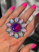 Aurora Opal Sunflower Cluster Sterling Silver Ring-Cluster Rings-Rae Collective, Women's Online Fashion Boutique Located in Phoenix, Arizona (Scottsdale Area)